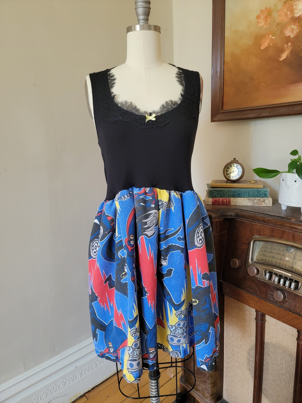 Handmade Upcycled Vintage DC Comic Batman Sheet Dress M L